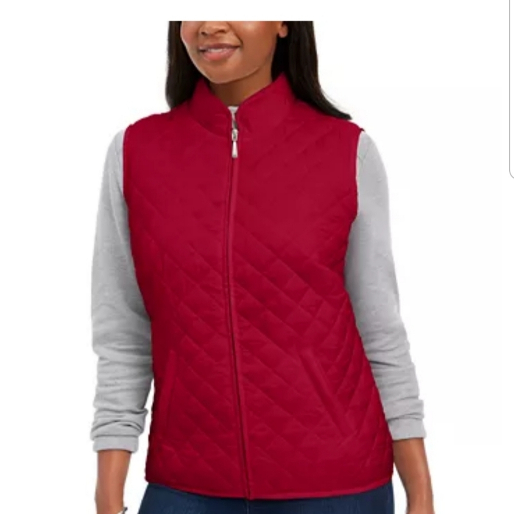Karen Scott sport quilted puffer vest, NWT, red